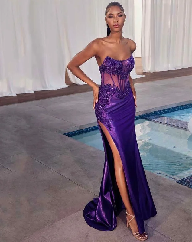Deal of the Day tiered dressFrancesca Strapless Lace Satin Gown - Nova Purple