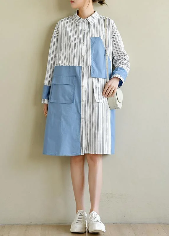 YEAR-End Clearance long-sleeve floral dressFrench Blue Cotton Dress Striped Patchwork Dress YEAR-End Clearance long-sleeve floral dressFrench Blue Cotton Dress Striped Patchwork Dress
