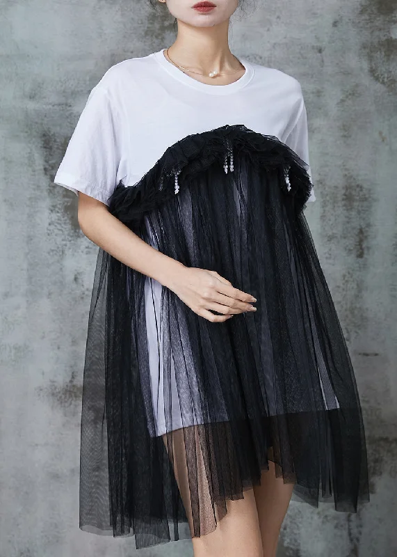 Massive Deals luxury dressModern White Tasseled Patchwork Tulle Mini Dresses Summer