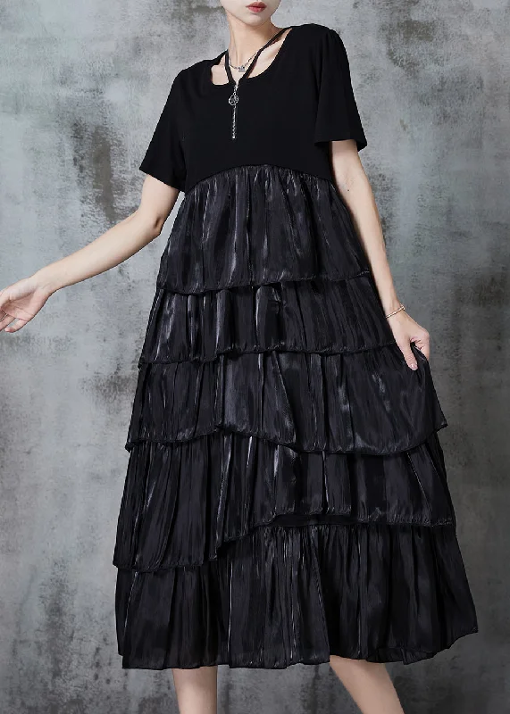 Super Deal relaxed fit dressBlack Patchwork Cotton Halter Dresses Exra Large Hem Summer