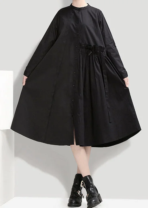 Final Markdown vintage dressBlack Loose shirt Dresses Patchwork Ruffled Spring