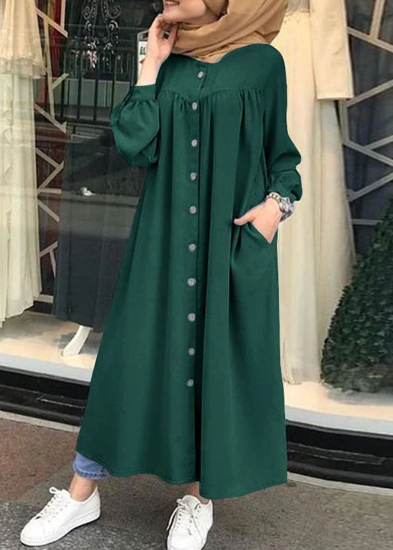 Super Bargain chic dressSolid Color Stand Collar Button Down Front Leisure Loose Maxi Dress with Side Pockets Super Bargain chic dressSolid Color Stand Collar Button Down Front Leisure Loose Maxi Dress with Side Pockets