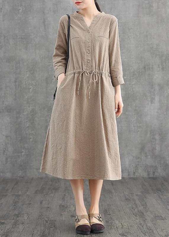 Final Markdown comfy maxi dressSimple v neck drawstring cotton Soft Surroundings Neckline khaki striped Dress Final Markdown comfy maxi dressSimple v neck drawstring cotton Soft Surroundings Neckline khaki striped Dress