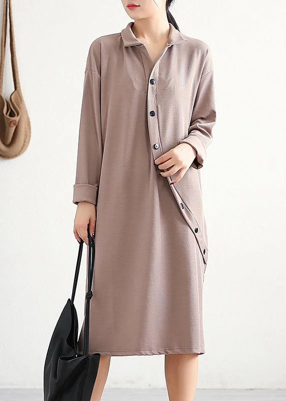 Lowest Prices summer floral dressElegant lapel asymmetric Cotton Wardrobes Sleeve khaki Dress