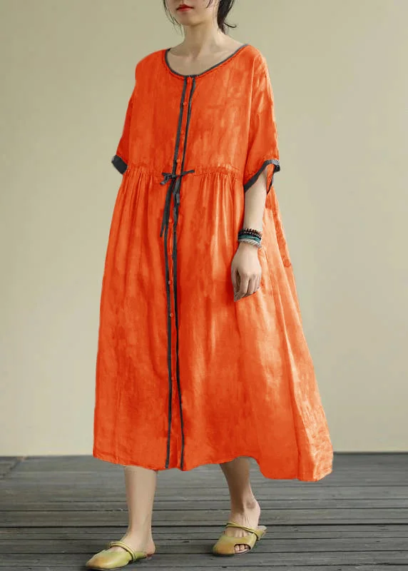 Hot Deal stylish party dressDiy Orange Chiffon Long Shirts O Neck Drawstring Robe Summer Dresses