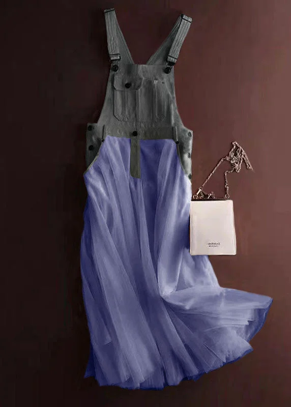 Discount Deals silk dressUnique Blue Tulle Patchwork Denim Strap Dress Summer
