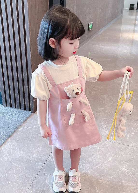 Don't Miss mini dressLovely Pink O Neck Patchwork Cotton Kids Girls Dresses Summer