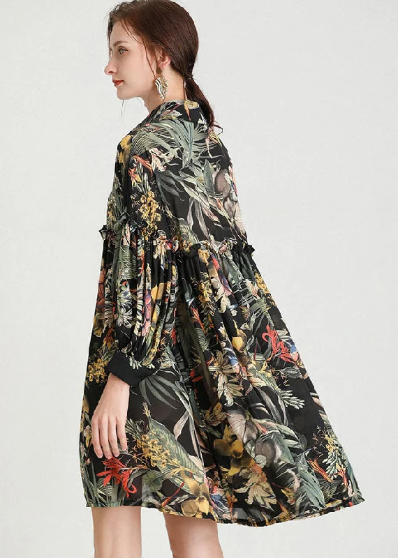 Huge Discounts office dressOrganic Black Print Button Fashion Fall Long Sleeve Dresses