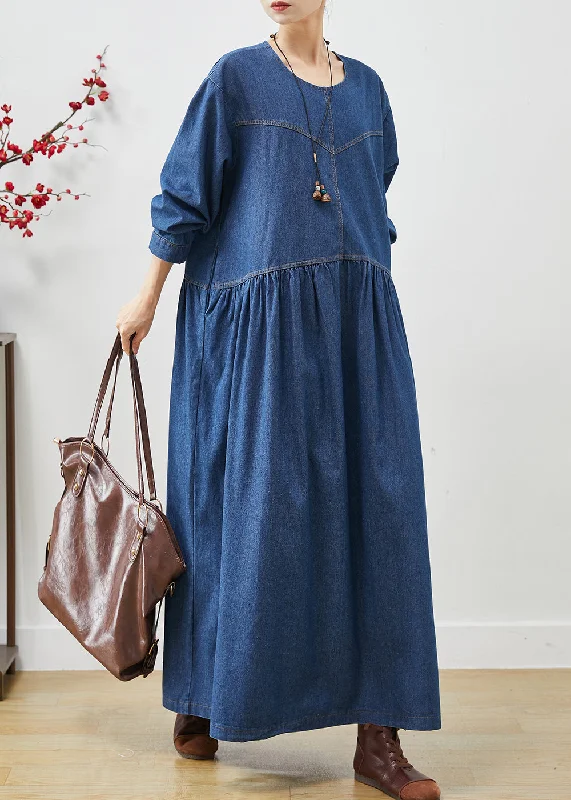 Reduced Prices vintage-inspired dressSimple Navy Oversized Denim Long Dress Spring