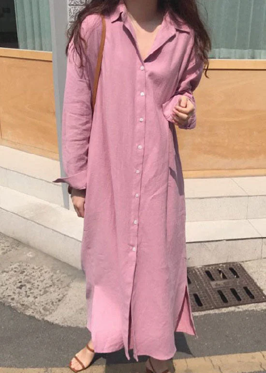 Sale Event luxury dressClassy Pink Button side open Cotton shirt long Dress Spring