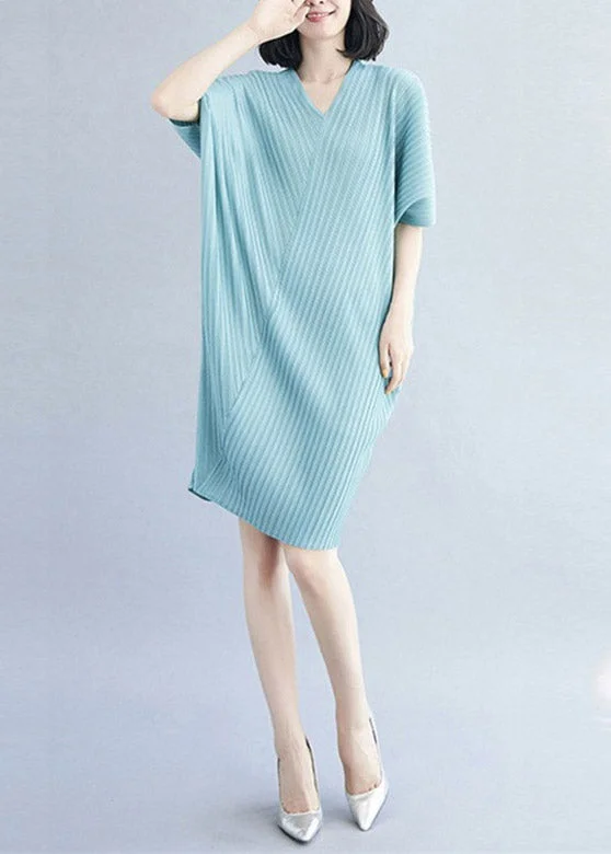 Online Specials stylish party dressStylish Blue V Neck Striped Patchwork Mid Dress Summer