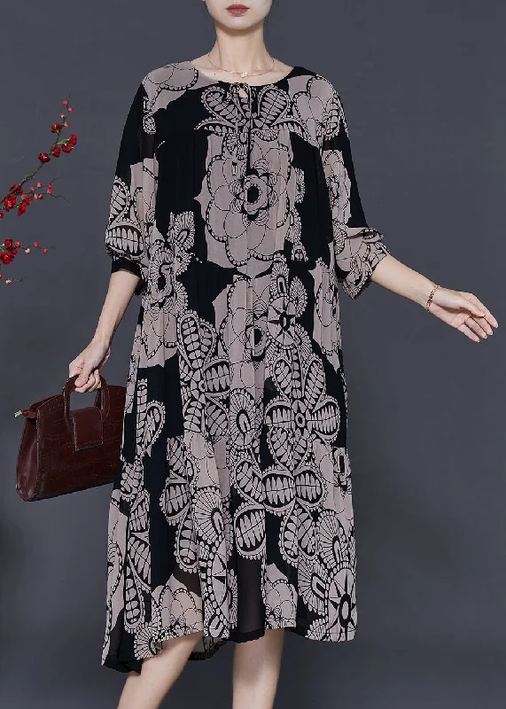 Super Bargain chic slip dressWomen Khaki Oversized Print Chiffon Dresses Spring