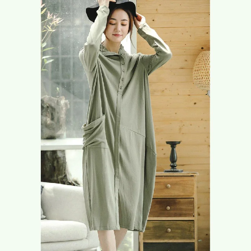 Warehouse Sale oversized dressvintage light green knit dresses plus size clothing stand collar winter dresses women asymmetric pockets pullover