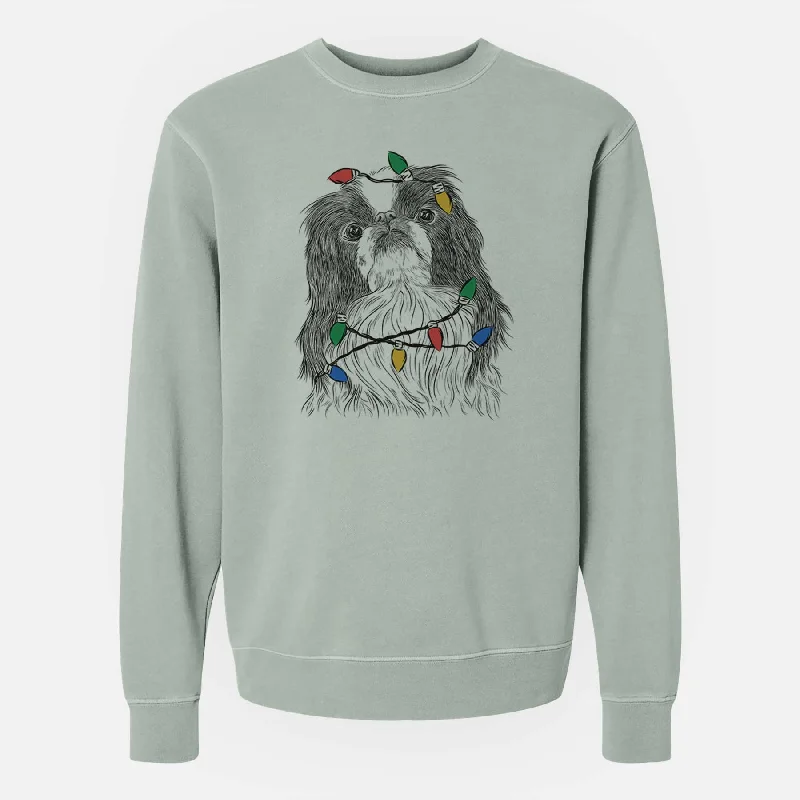 Quick Sale minimalistic workout hoodieChristmas Lights Suki the Japanese Chin - Unisex Pigment Dyed Crew Sweatshirt Quick Sale minimalistic workout hoodieChristmas Lights Suki the Japanese Chin - Unisex Pigment Dyed Crew Sweatshirt