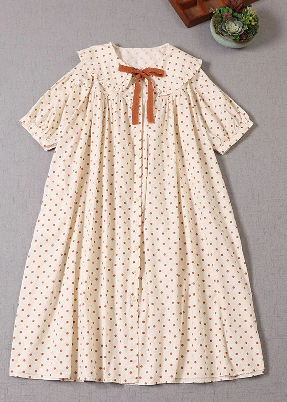 Big Savings trendy dressSimple Orange Dot Print Cotton Dresses Short Sleeve