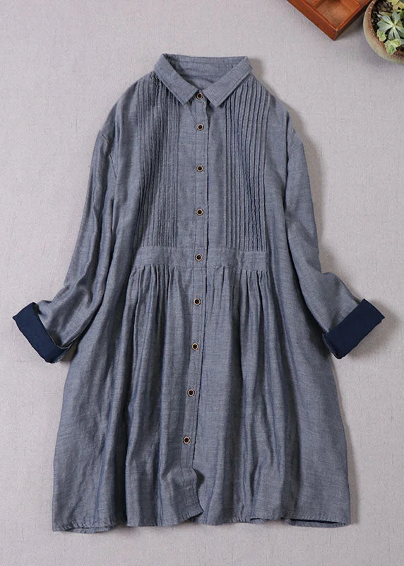 Extra Discounts formal dressFitted Grey Peter Pan Collar wrinkled Cotton Dresses Spring