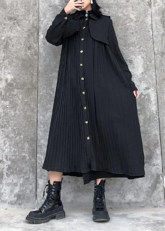 Instant Discount pleated maxi dressBeautiful black cotton quilting clothes lapel Cinched Maxi Dresses