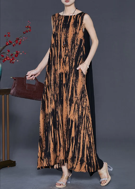 One-DAY Sale relaxed fit dressHandmade Orange Oversized Patchwork Chiffon Long Dress Sleeveless One-DAY Sale relaxed fit dressHandmade Orange Oversized Patchwork Chiffon Long Dress Sleeveless