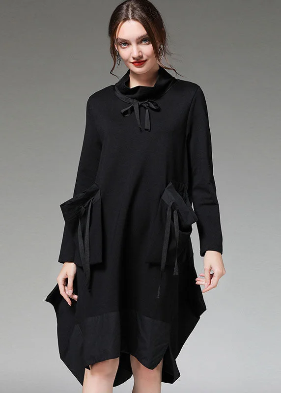 Online Only casual knit dressSimple Black Patchwork asymmetrical design Pockets Robe Dresses Fall Online Only casual knit dressSimple Black Patchwork asymmetrical design Pockets Robe Dresses Fall