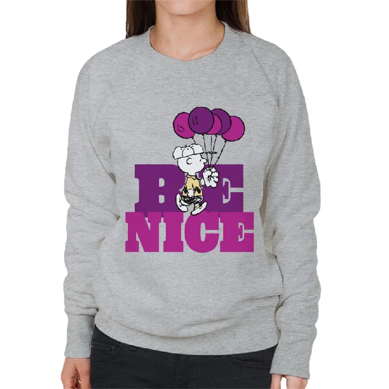 Deep Discounts gym ready hoodiePeanuts Charlie Brown Be Nice Balloons Women's Sweatshirt Deep Discounts gym ready hoodiePeanuts Charlie Brown Be Nice Balloons Women's Sweatshirt