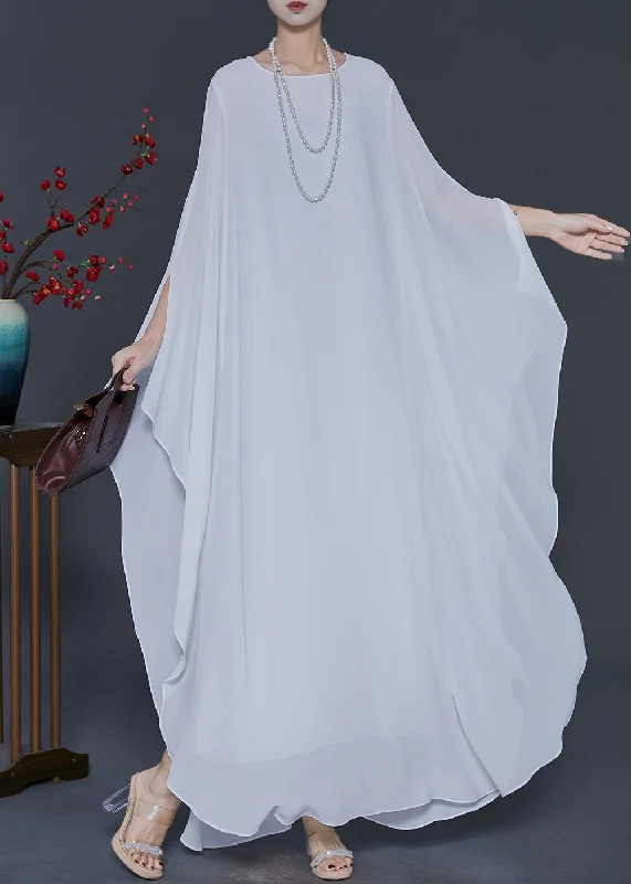 Bonus Savings casual day dressWhite Draping Chiffon Beach Dresses Oversized Summer