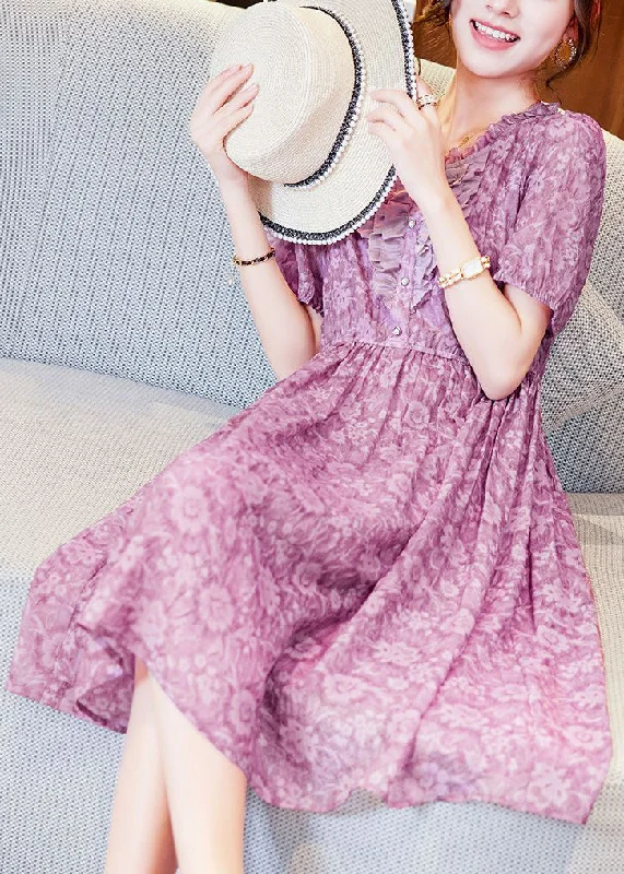 Big Discounts form-fitting dressModern Purple Ruffled Print Chiffon Holiday Dress Summer