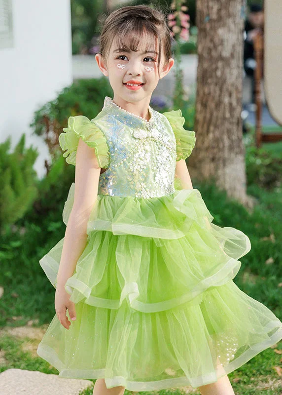 Time-Limited Offer mini dressBoho Green Sequins Chinese Button Tulle Kids Girls Dresses Butterfly Sleeve Time-Limited Offer mini dressBoho Green Sequins Chinese Button Tulle Kids Girls Dresses Butterfly Sleeve