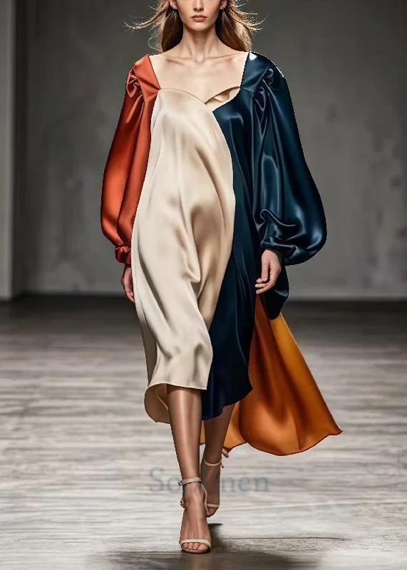 Price Reduction chic shift dressElegant Square Collar Asymmetrical Patchwork Silk Dresses Lantern Sleeve Price Reduction chic shift dressElegant Square Collar Asymmetrical Patchwork Silk Dresses Lantern Sleeve