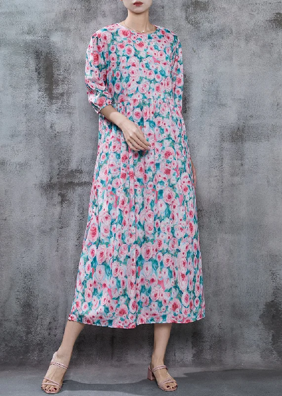 Daily Specials flowy dressFrench Pink Floral Print Cotton Long Dress Summer