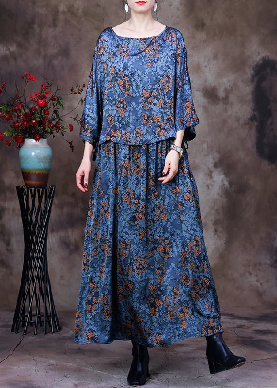 Sale Event elegant shift dressOriginal Design Blue O-Neck Drawstring Print Silk Loose Dresses Bracelet Sleeve Sale Event elegant shift dressOriginal Design Blue O-Neck Drawstring Print Silk Loose Dresses Bracelet Sleeve