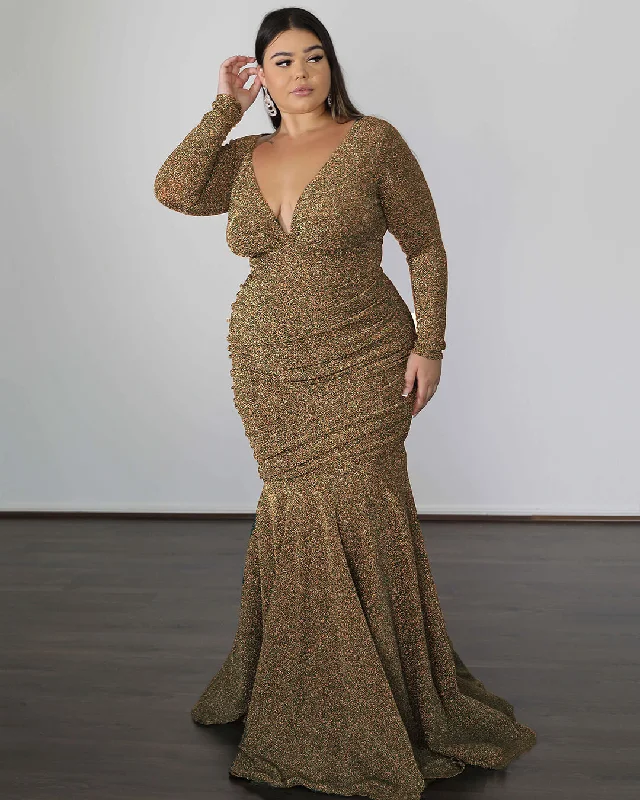 Closeout Sale sleeveless dressAshley Metallic Jersey Gown - Champagne