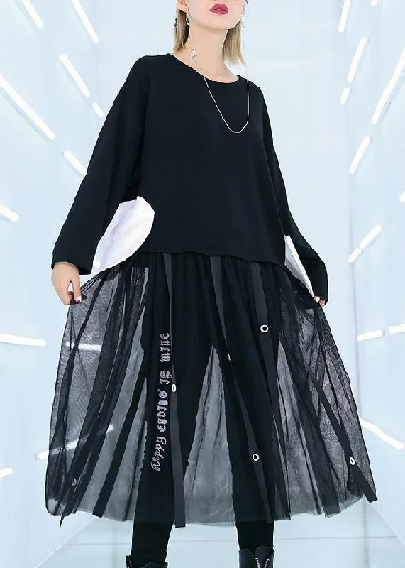 Deal Alert lace dressWomen black cotton tunic top patchwork Traveling summer Dress