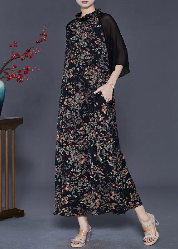 Flash Deals luxury dressFine Black Print Patchwork Chiffon Oriental Dresses Summer