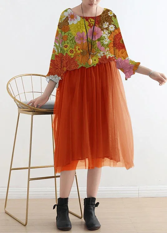 Overstock Sale vintage-inspired dress2024 orange flower Tull Maxi dresses patchwork chiffon Summer Dresses Overstock Sale vintage-inspired dress2024 orange flower Tull Maxi dresses patchwork chiffon Summer Dresses