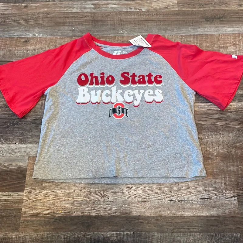 Savings Event contemporary fitness sweatshirtNCAA Ohio State Buckeyes red & grey women’s crop top size M (8-10) Savings Event contemporary fitness sweatshirtNCAA Ohio State Buckeyes red & grey women’s crop top size M (8-10)
