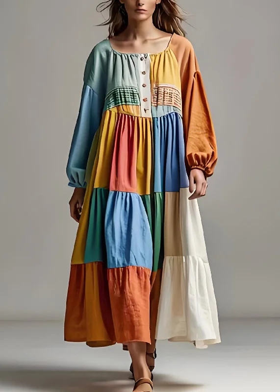 Huge Discounts luxury dressHandmade ColorblockU Neck Wrinkled Patchwork Cotton Dresses Summer Huge Discounts luxury dressHandmade ColorblockU Neck Wrinkled Patchwork Cotton Dresses Summer
