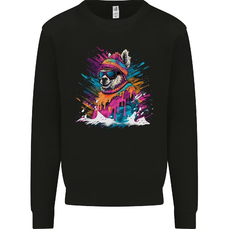 Seasonal Sale fashionable gym hoodieA Cute Lama in the Snow Mens Sweatshirt Jumper