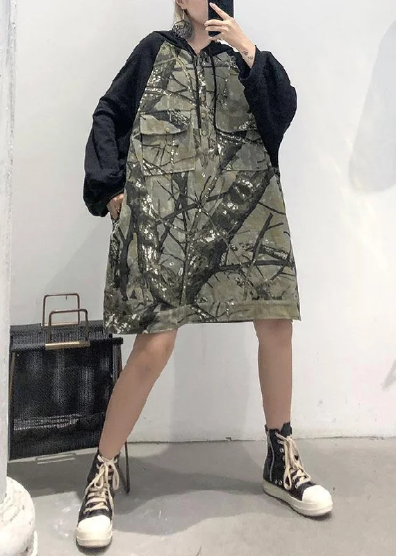 Can't Miss trendy wrap dressStyle patchwork Cotton tunic pattern hooded loose fall Dress