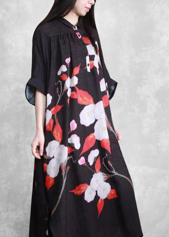 Quick Sale long-sleeve floral dressOrganic Black Oversize Floral Summer Maxi Dresses