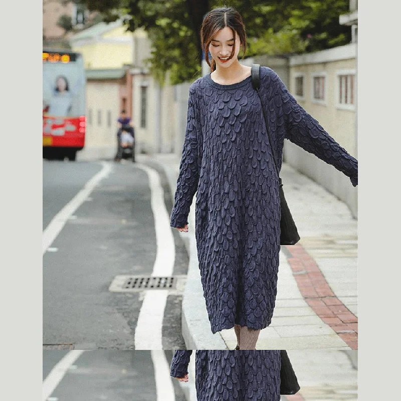 Major Savings long sleeve dressFine Black And Blue Loose Thicken Sweater Dresses For Women