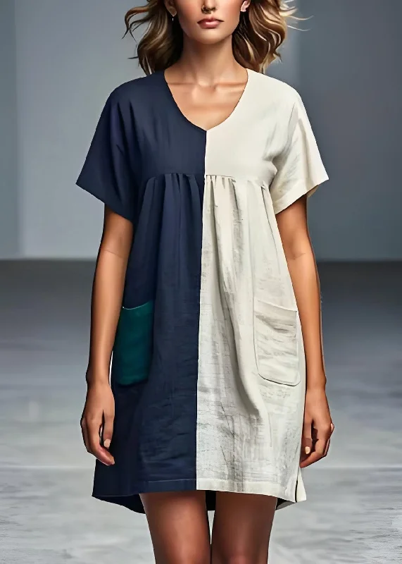Final Clearance puff sleeve dressItalian Colorblock V Neck Pockets Patchwork Linen Dresses Summer Final Clearance puff sleeve dressItalian Colorblock V Neck Pockets Patchwork Linen Dresses Summer