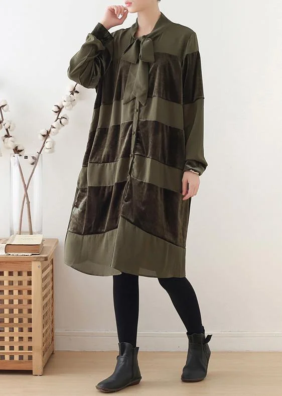 Buy More, Save More trendy bodycon dressSimple patchwork Bow Cotton clothes Women Fashion Ideas army green Dresses fall