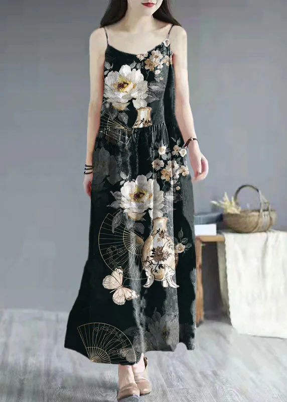 Special Price casual dressFrench Black Flowers print cotton clothes Spaghetti Strap Dresses summer Dresses Special Price casual dressFrench Black Flowers print cotton clothes Spaghetti Strap Dresses summer Dresses