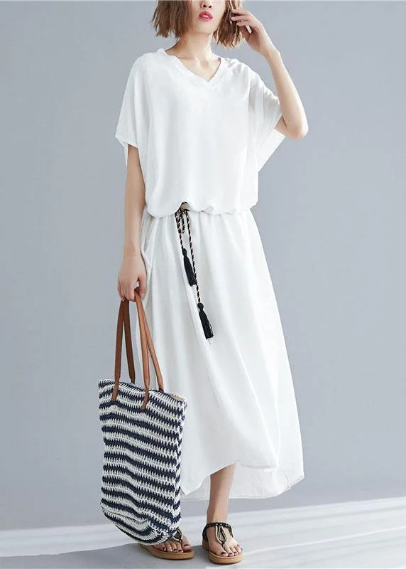 Exclusive Access puff sleeve dressVivid v neck pockets linen summer Robes Shape white Dresses