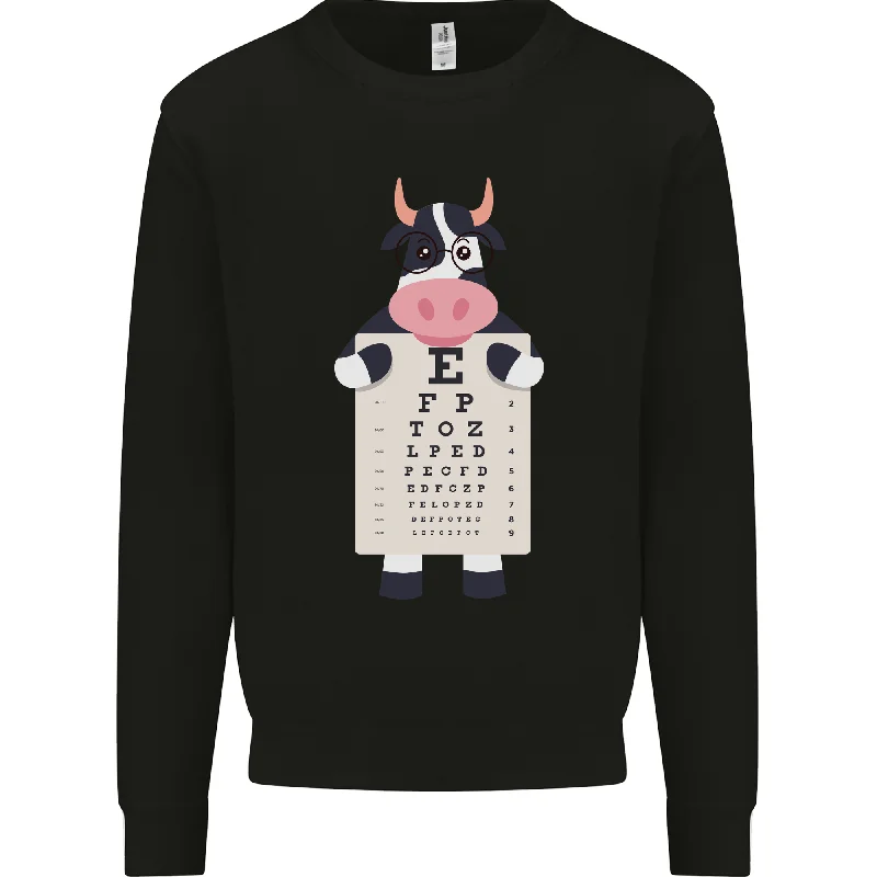 Now or Never trendy sports sweatshirtA Cow Holding a Snellen Eye Chart Glasses Mens Sweatshirt Jumper Now or Never trendy sports sweatshirtA Cow Holding a Snellen Eye Chart Glasses Mens Sweatshirt Jumper