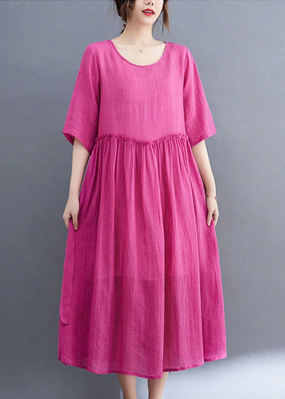 Best Bargains velvet dressElegant Rose O-Neck Ruffled Exra Large Hem Solid Color Linen Holiday Dress Half Sleeve
