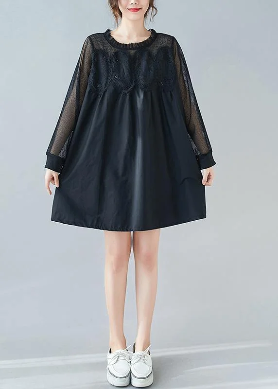 Limited Edition flowy maxi dressHandmade O Neck Patchwork Lace Dresses Shape Black Dresses