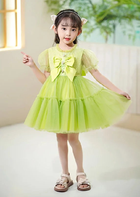 Best Seller stylish party dressDIY Green Ruffled Patchwork Tulle Kids Girls Dress Summer