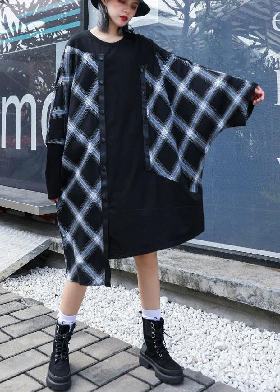 Exclusive Offers party-ready dressVivid patchwork plaid Cotton Wardrobes asymmetric daily fall Dresses