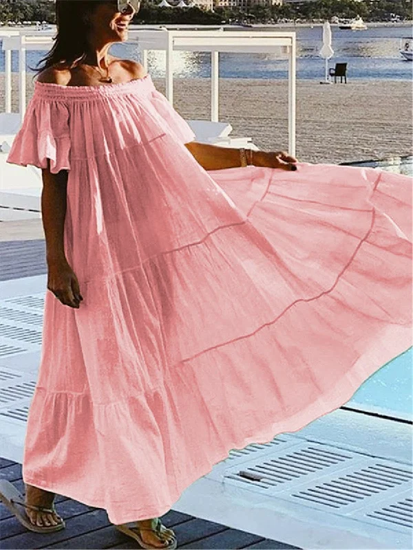 Stock Clearance comfy maxi dressElegant Bohemian Loose Casual Short Sleeve Maxi Dress